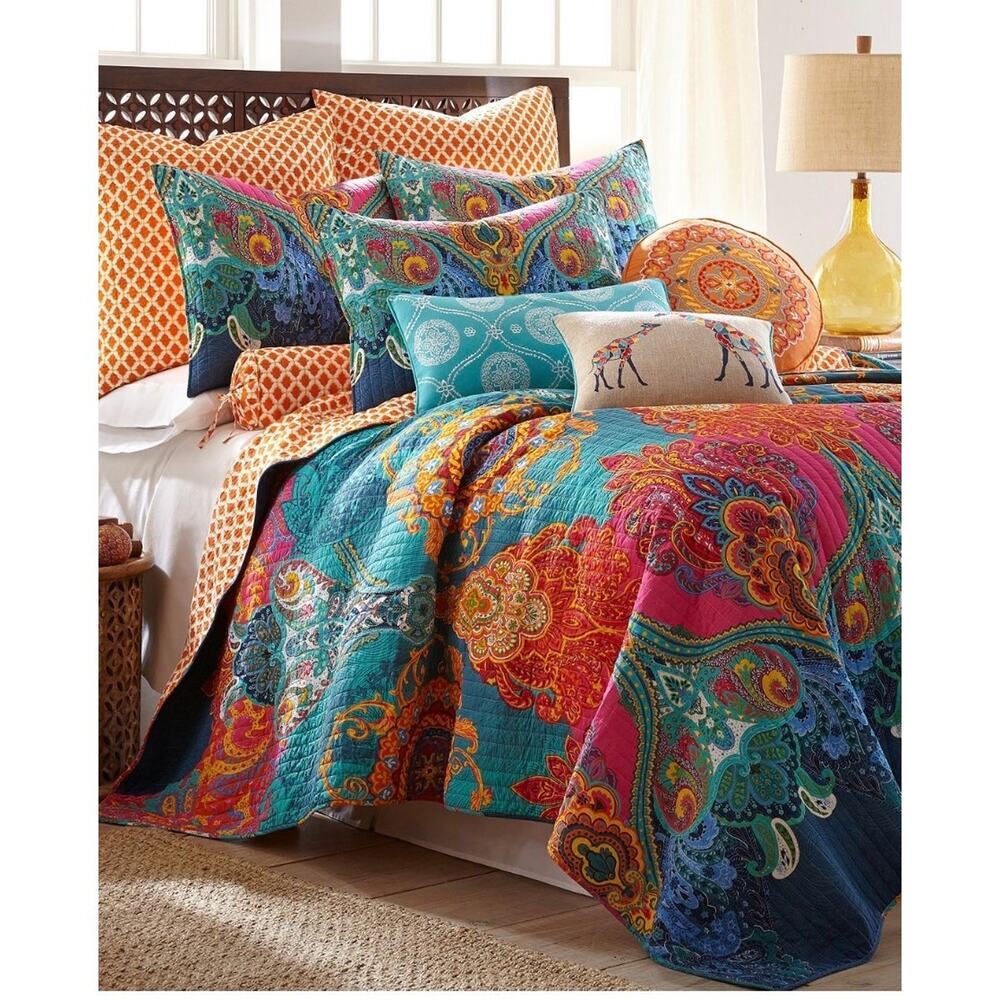 Levtex Home Quilted Throw Blanket 50x60 Multicolor Boho Medallion Cotton